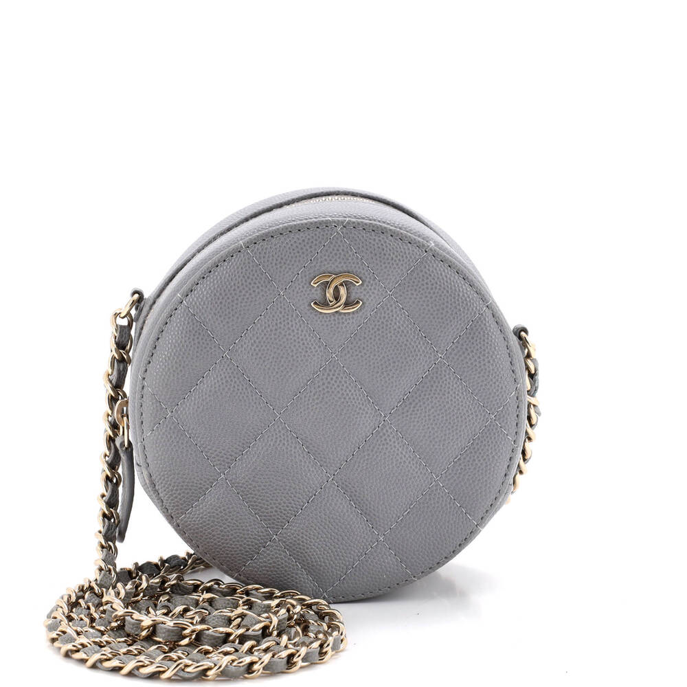 Chanel Mini Round Clutch with Chain Quilted Caviar